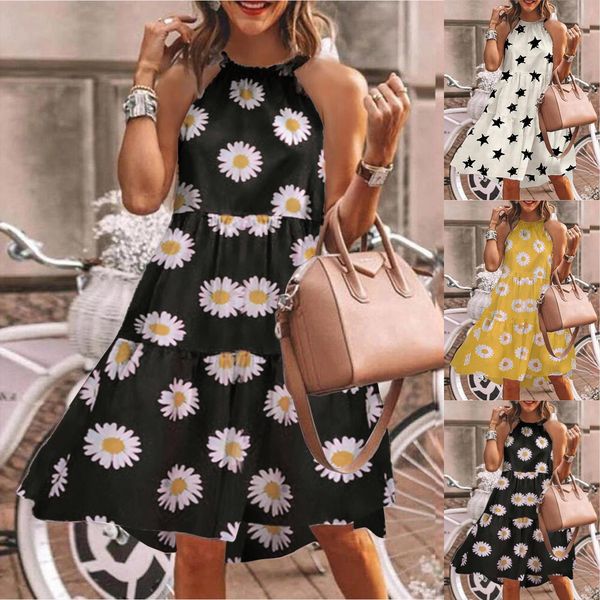 fashion summer halter neck round womens camis print loose hem sleeveless knee length dress casual streetwear, White
fashion summer halter neck round womens camis print loose hem sleeveless knee length dress casual streetwear, White