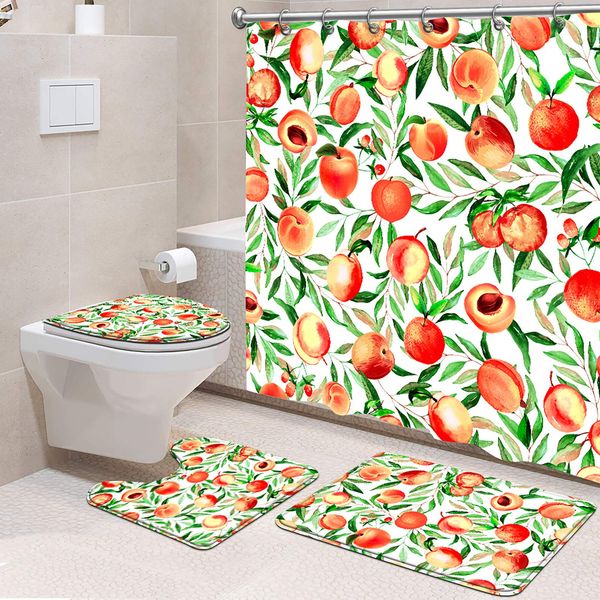 4 pcs peach shower curtain set cute shower curtain fabric pink shower curtain with non-slip rug, toilet lid cover, bath mat and
4 pcs peach shower curtain set cute shower curtain fabric pink shower curtain with non-slip rug, toilet lid cover, bath mat and