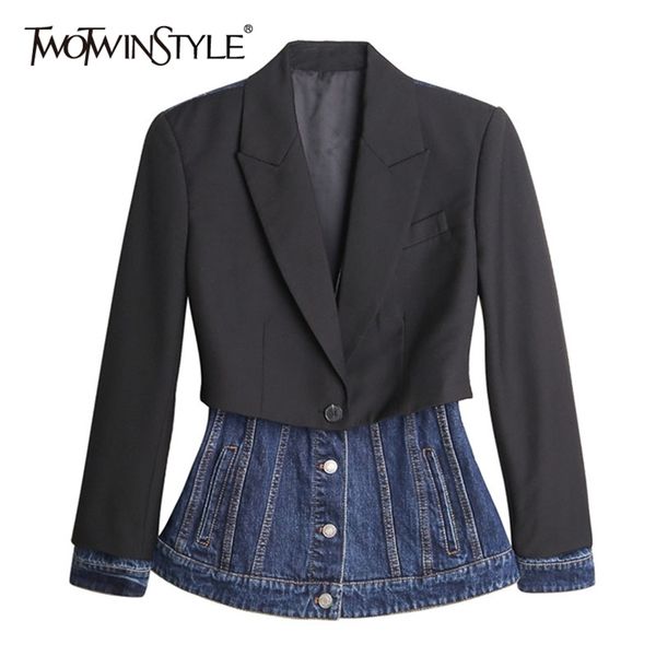 twotwinstyle patchwork fake two women's autumn coat notched long sleeve colorblock straight female blazers fashion 211122, White;black
twotwinstyle patchwork fake two women's autumn coat notched long sleeve colorblock straight female blazers fashion 211122, White;black
