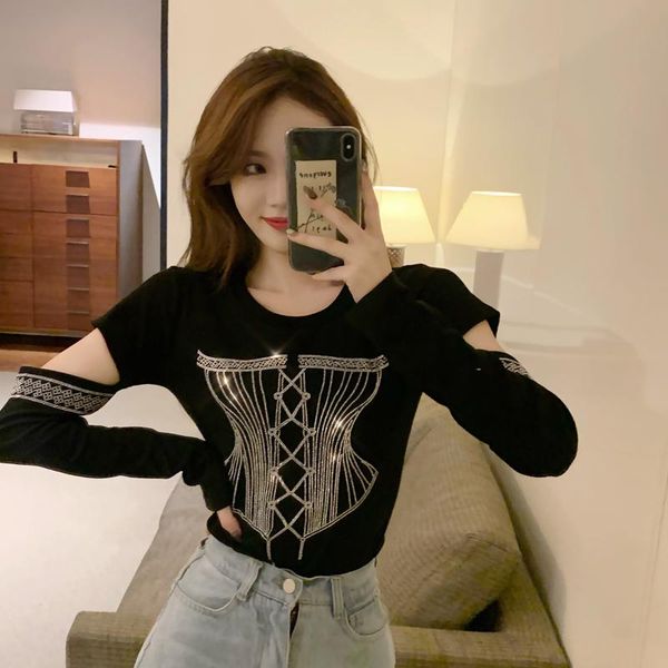 women's t-shirt spring fashion streetwear diamond hollow out long sleeve women t shirt you99, White
women's t-shirt spring fashion streetwear diamond hollow out long sleeve women t shirt you99, White