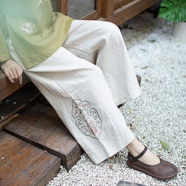 women's pants & capris s21k02 chinese style linen wide leg nine point cotton loose zen tea clothes, Black;white
women's pants & capris s21k02 chinese style linen wide leg nine point cotton loose zen tea clothes, Black;white