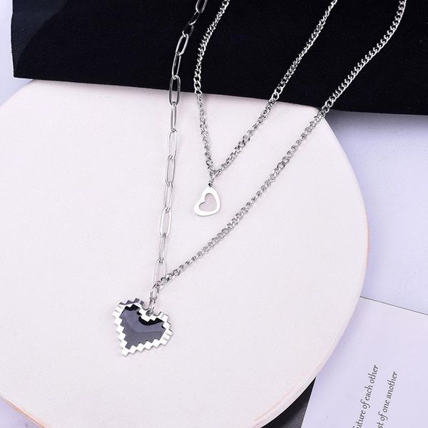 pendant necklaces double layer heart necklace women clavicle chain elegant charm jewelry black mosaic hip hop style, Silver
pendant necklaces double layer heart necklace women clavicle chain elegant charm jewelry black mosaic hip hop style, Silver