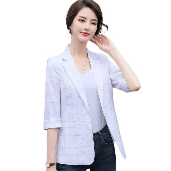 women's suits & blazers fashion casual ladies white plaid blazer women half sleeve jackets female work wear clothes ol styles, White;black
women's suits & blazers fashion casual ladies white plaid blazer women half sleeve jackets female work wear clothes ol styles, White;black