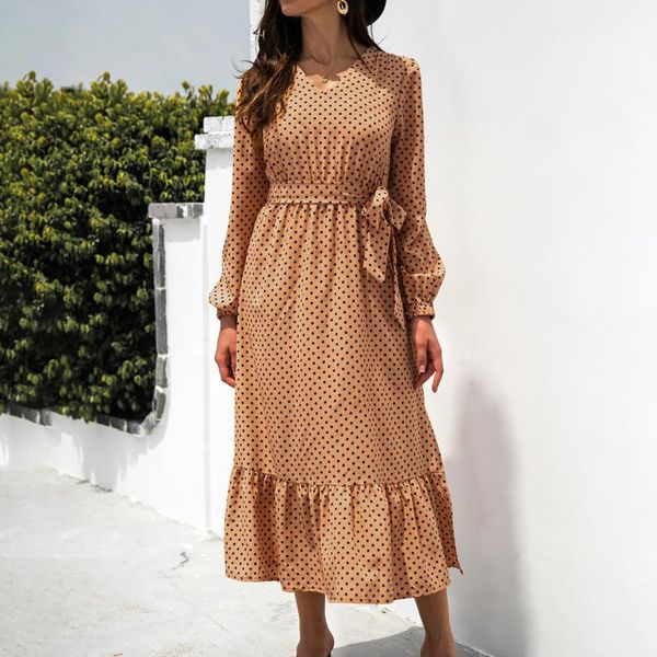casual dresses women long sleeve dress boho polka dot print elegant office ladies high waist belt ruffles vestidos, Black;gray
casual dresses women long sleeve dress boho polka dot print elegant office ladies high waist belt ruffles vestidos, Black;gray