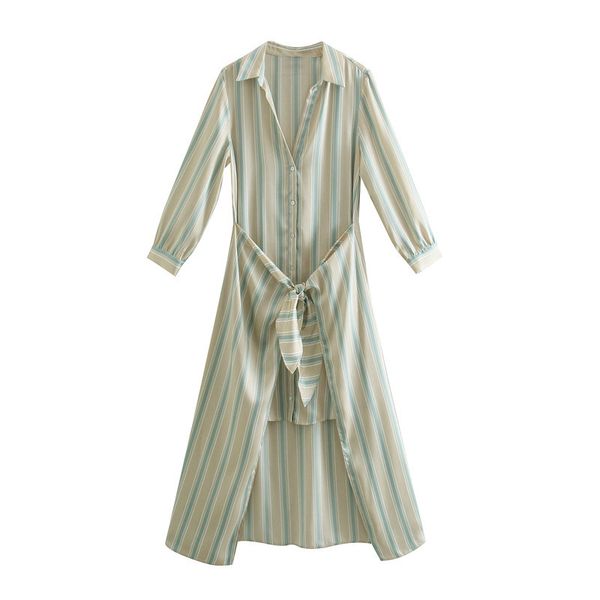 fashion striped print midi dress women summer lapel long sleeve knotted waist female dresses vestido feminino 210430, Black;gray
fashion striped print midi dress women summer lapel long sleeve knotted waist female dresses vestido feminino 210430, Black;gray