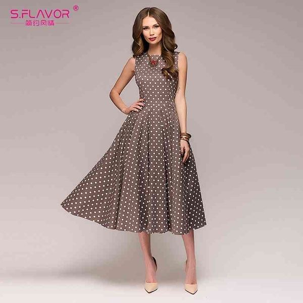 s.flavor women vintage dress sleeveless o-neck spring summer vestidos women elegant dot printing mid-calf casual dress female 210329, Black;gray
s.flavor women vintage dress sleeveless o-neck spring summer vestidos women elegant dot printing mid-calf casual dress female 210329, Black;gray