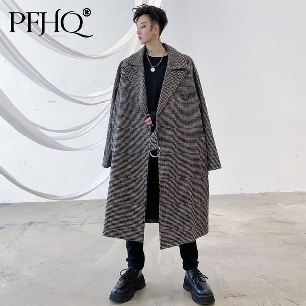 men's wool & blends pfhq design plaid diagonal button label loose mid length overcoat big size belt long sleeve woolen coat british 21d, Black
men's wool & blends pfhq design plaid diagonal button label loose mid length overcoat big size belt long sleeve woolen coat british 21d, Black