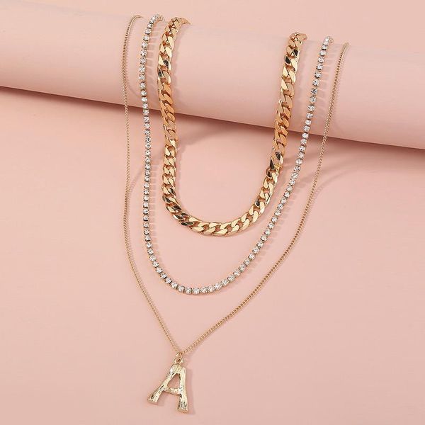 bling rhinestones letter a layered necklaces for women unique design gold chunky cuban chain mutilayed pendant chokers necklace, Silver
bling rhinestones letter a layered necklaces for women unique design gold chunky cuban chain mutilayed pendant chokers necklace, Silver