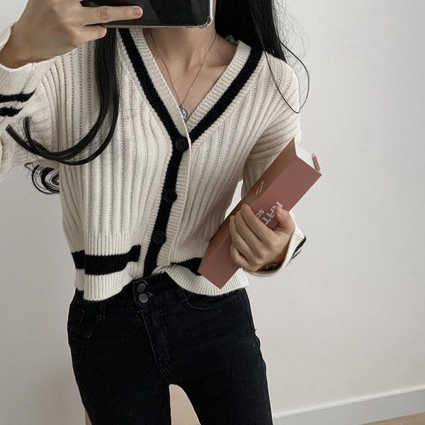 women's knits & tees women short cardigans knitted sweater autumn winter long sleeve v neck color hit jumper casual streetwear fashion, White
women's knits & tees women short cardigans knitted sweater autumn winter long sleeve v neck color hit jumper casual streetwear fashion, White