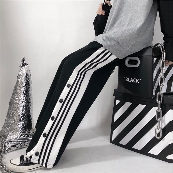 men pant high street side button print baggy drawstring straight loose casual pants hip hop oversize trousers, Black
men pant high street side button print baggy drawstring straight loose casual pants hip hop oversize trousers, Black