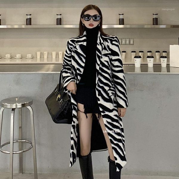 women's wool & blends women autumn winter woolen coat 2021 streetwear zebra pattern mid length jacket casual all match warm outwear fem, Black
women's wool & blends women autumn winter woolen coat 2021 streetwear zebra pattern mid length jacket casual all match warm outwear fem, Black
