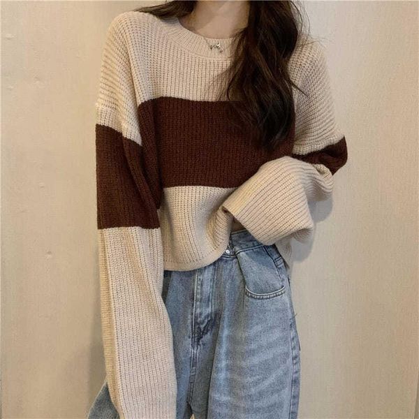 women's sweaters 2021 spring autumn harajuku sweater long striped sleeve knitted loose pullover casual jumper female clothing ladies, White;black
women's sweaters 2021 spring autumn harajuku sweater long striped sleeve knitted loose pullover casual jumper female clothing ladies, White;black