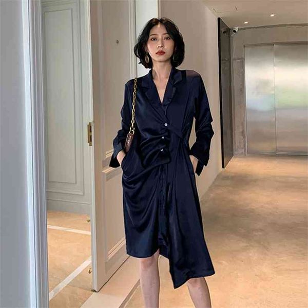 women's autumn dress early satin gloss shirt skirt niche design temperament mid-length long-sleeved dresses pl284 210506, Black;gray
women's autumn dress early satin gloss shirt skirt niche design temperament mid-length long-sleeved dresses pl284 210506, Black;gray