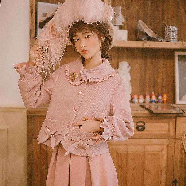 women's wool & blends princess sweet lolita coat original art lotus root pink small fragrant short women spring and autumn hjs003, Black
women's wool & blends princess sweet lolita coat original art lotus root pink small fragrant short women spring and autumn hjs003, Black