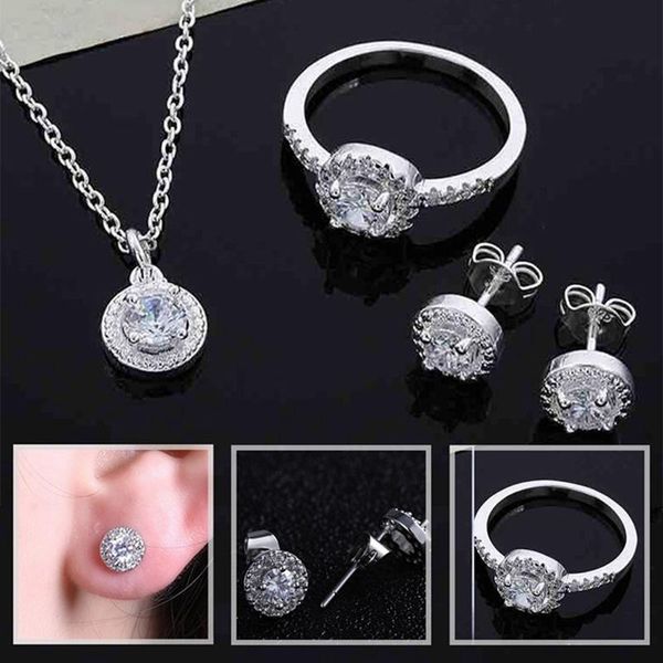 earrings & necklace women shiny crystal cz earring ring bridal jewelry sets for wedding fashion 3pcs set, Silver
earrings & necklace women shiny crystal cz earring ring bridal jewelry sets for wedding fashion 3pcs set, Silver