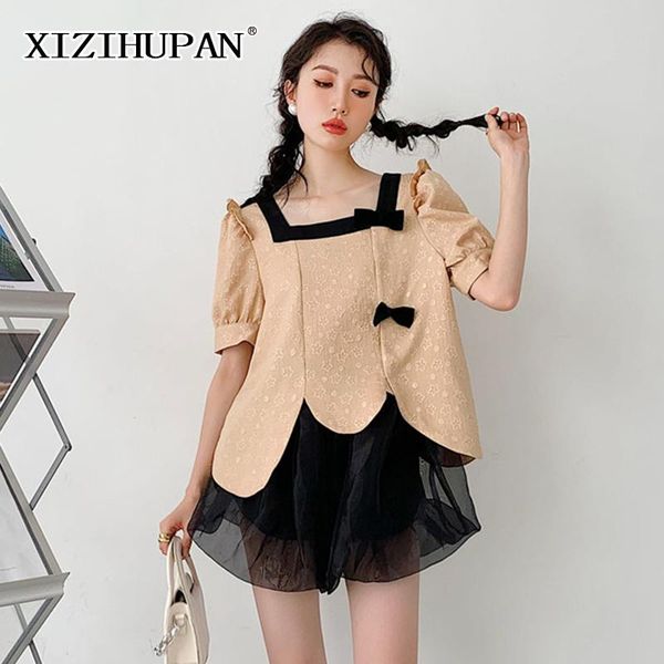 women's blouses & shirts xizihupan sweet colorblock shirt square collar short sleeve patchwork bowknot loose woman blouse 2021 fashion, White
women's blouses & shirts xizihupan sweet colorblock shirt square collar short sleeve patchwork bowknot loose woman blouse 2021 fashion, White