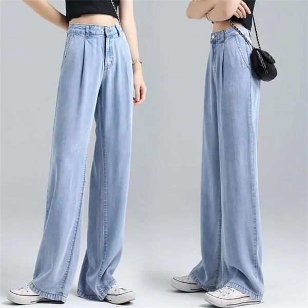 women's jeans pant women summer thin pure color draping high waist all-match fashion simple tencel straight denim trousers, Blue
women's jeans pant women summer thin pure color draping high waist all-match fashion simple tencel straight denim trousers, Blue