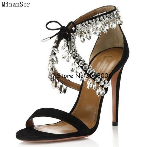 open toe lace up rhinestone suede high heels shoes sandals bling crystal women thin pump wedding party dress, Black
open toe lace up rhinestone suede high heels shoes sandals bling crystal women thin pump wedding party dress, Black