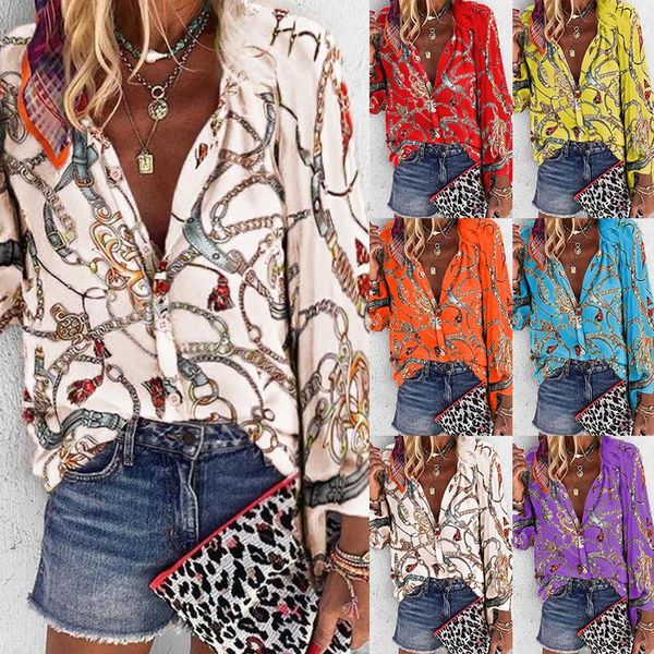 women's blouses & shirts women leisure blouse chain print work office shirt lady stylish long sleeve, White
women's blouses & shirts women leisure blouse chain print work office shirt lady stylish long sleeve, White