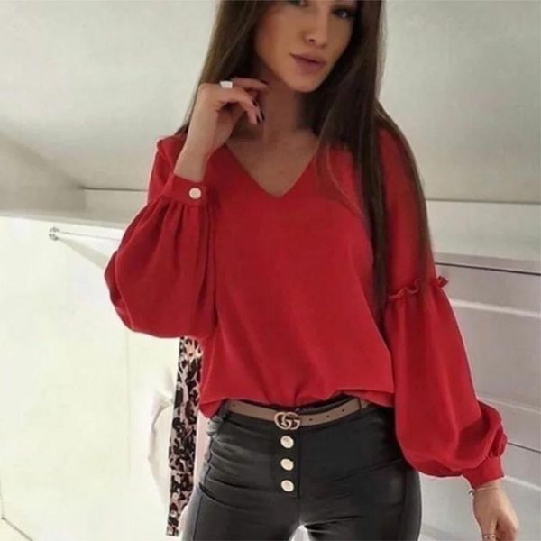 women's blouses & shirts women casual v-neck straight solid blouse button ruffles lantern sleeve elegant and 2021 autumn fashion offic, White
women's blouses & shirts women casual v-neck straight solid blouse button ruffles lantern sleeve elegant and 2021 autumn fashion offic, White