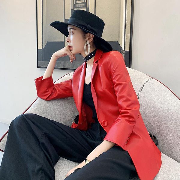 women's leather & faux 2021 spring and autumn high-quality sheep jacket korean version of the red short blazer large size 2xl, Black
women's leather & faux 2021 spring and autumn high-quality sheep jacket korean version of the red short blazer large size 2xl, Black
