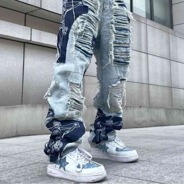 women's jeans varofi high street faca corte danos remendo pano buraco emenda jeans homens e mulheres hip hop em linha reta perna baggy, Blue
women's jeans varofi high street faca corte danos remendo pano buraco emenda jeans homens e mulheres hip hop em linha reta perna baggy, Blue