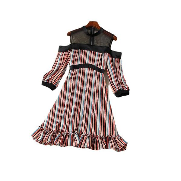 party dresses 2021 five-and-a-quarter sleeves open to the shoulder mosaic stripes fishtail dress european and american women's wear for, White;black
party dresses 2021 five-and-a-quarter sleeves open to the shoulder mosaic stripes fishtail dress european and american women's wear for, White;black