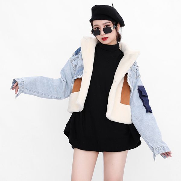 women's jackets winter sheepfur turn-down collar full sleeves denim blue patchwork spliced clothes letters printed coat trench, Black;brown
women's jackets winter sheepfur turn-down collar full sleeves denim blue patchwork spliced clothes letters printed coat trench, Black;brown