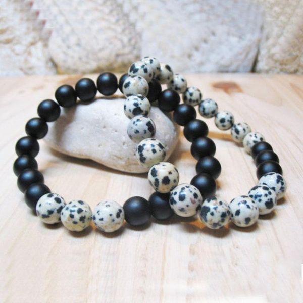 long distance relationship bracelet set of 2 dalmatian j-asper & matte black onyx beaded wrist matching couple bracelets for his tennis, Golden;silver
long distance relationship bracelet set of 2 dalmatian j-asper & matte black onyx beaded wrist matching couple bracelets for his tennis, Golden;silver
