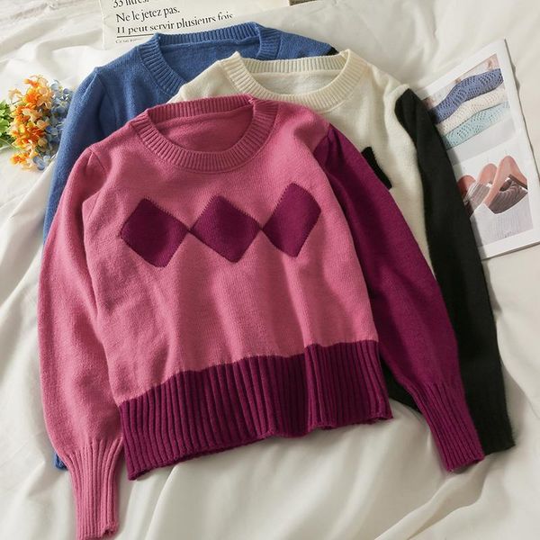 women's sweaters arrivals hit color argyle sweater fall 2021 o neck long sleeve pullover simple loose casual knitted woman, White;black
women's sweaters arrivals hit color argyle sweater fall 2021 o neck long sleeve pullover simple loose casual knitted woman, White;black