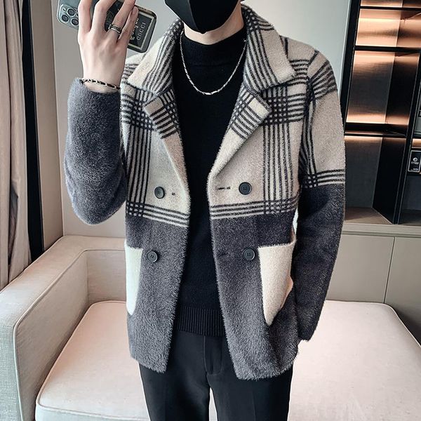 men's wool & blends autumn winter fake mink velvet men windbreaker coats fashion plaid woolen jacket double-breasted casual business ov, Black
men's wool & blends autumn winter fake mink velvet men windbreaker coats fashion plaid woolen jacket double-breasted casual business ov, Black