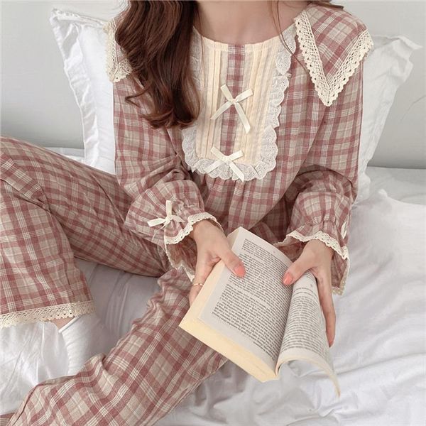 lolita princess pajamas set loose women sleepwear lacework bow tie plaid home suit long sleeve pants 2 pcs homewear, Black;red
lolita princess pajamas set loose women sleepwear lacework bow tie plaid home suit long sleeve pants 2 pcs homewear, Black;red