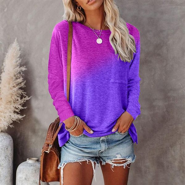 women's t-shirt women t shirt gradient tie dye pockets o collar solid spring autumn fashion casual long-sleeved street hipster ladies, White
women's t-shirt women t shirt gradient tie dye pockets o collar solid spring autumn fashion casual long-sleeved street hipster ladies, White
