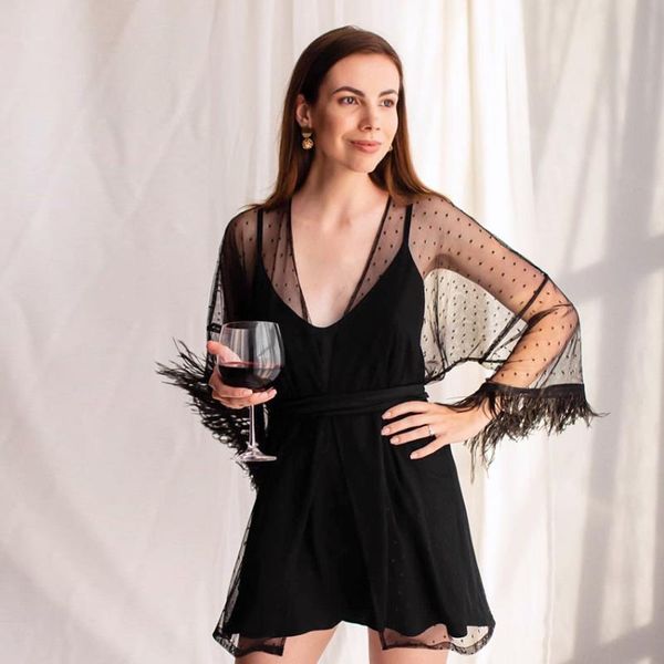 women's sleepwear hiloc feather see through sets robe summer home polka dot bathrobe for women pajama spaghetti strap satin mini dresse, Black;red
women's sleepwear hiloc feather see through sets robe summer home polka dot bathrobe for women pajama spaghetti strap satin mini dresse, Black;red