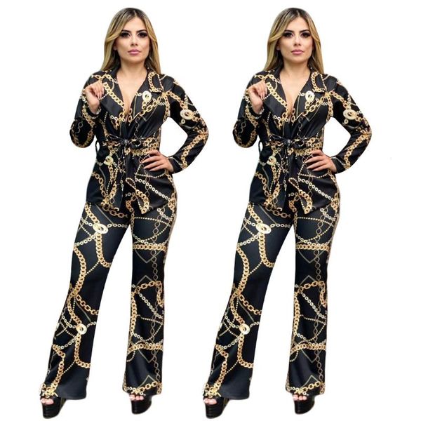women's two piece pants office lady sets long sleeve crop flare set for women chain print casual 2 trousers suit, White
women's two piece pants office lady sets long sleeve crop flare set for women chain print casual 2 trousers suit, White
