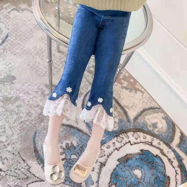 girls' jeans 2021 spring and autumn flared pants, female baby stretch children's lace cropped trousers, Blue
girls' jeans 2021 spring and autumn flared pants, female baby stretch children's lace cropped trousers, Blue