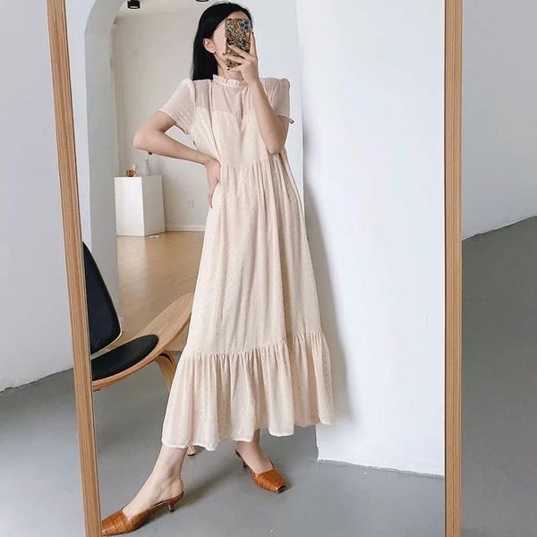 party dresses back hollow out lace dot dress women summer vestidos mujer elegant solid pleated short sleeve o neck midi, White;black
party dresses back hollow out lace dot dress women summer vestidos mujer elegant solid pleated short sleeve o neck midi, White;black