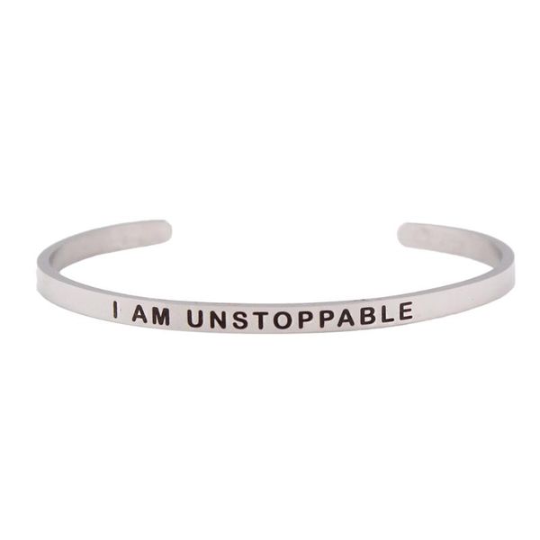 "i am unsable"stainless steel bracelet engraved positive inspirational quote cuff mantra bangles for women bangle, Black
"i am unsable"stainless steel bracelet engraved positive inspirational quote cuff mantra bangles for women bangle, Black