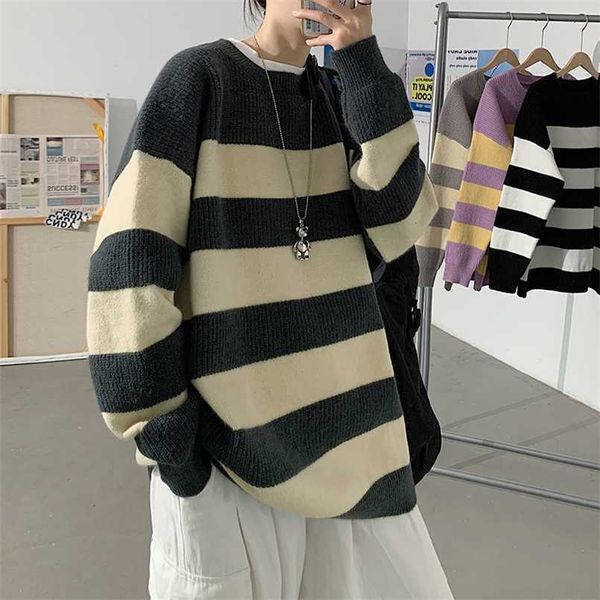hybskr autumn winter men's striped sweater thickened casual loose male pullovers oversize korean style casual men's clothing 21122, White;black
hybskr autumn winter men's striped sweater thickened casual loose male pullovers oversize korean style casual men's clothing 21122, White;black