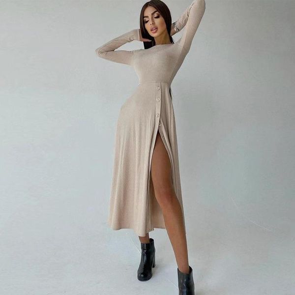 casual dresses 2021 autumn solid dress lady spring ribbed long sleeve simple women elegant o neck slim buttoned slit party, Black;gray
casual dresses 2021 autumn solid dress lady spring ribbed long sleeve simple women elegant o neck slim buttoned slit party, Black;gray