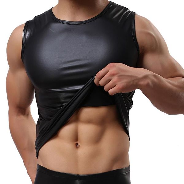summer men solid color sleeveless tank faux leather slim vest gay undershirt men, White;black
summer men solid color sleeveless tank faux leather slim vest gay undershirt men, White;black
