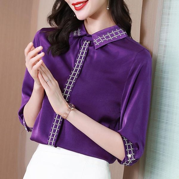women's blouses & shirts women silk embroidered plaid shirt office ladies fashion satin clothes, White
women's blouses & shirts women silk embroidered plaid shirt office ladies fashion satin clothes, White