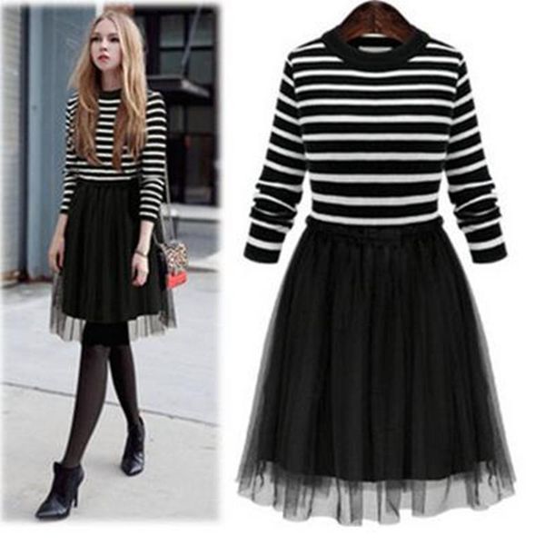casual dresses spring autumn women vestidos plus size knitted striped patchwork mesh long sleeve dress for large one-piece, Black;gray
casual dresses spring autumn women vestidos plus size knitted striped patchwork mesh long sleeve dress for large one-piece, Black;gray