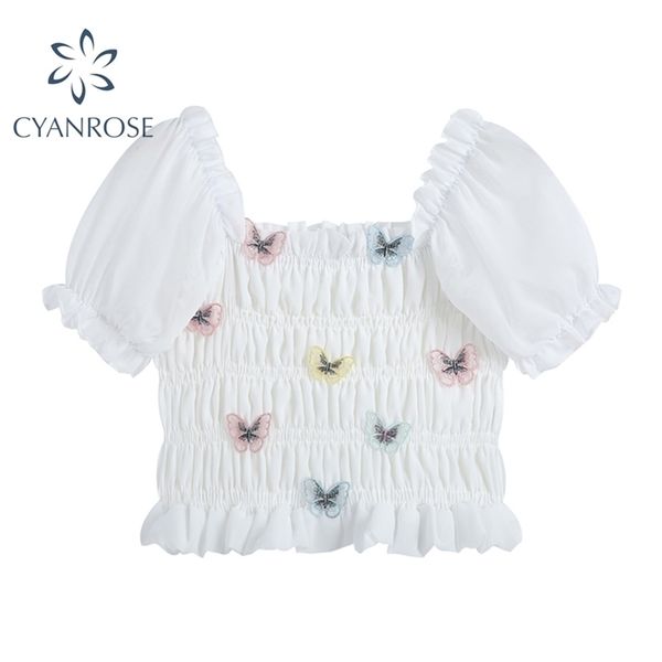 butterfly patchwork white bodycon crop blouses women summer puff short sleeve slash neck shirts elegant rok sweet 210515
butterfly patchwork white bodycon crop blouses women summer puff short sleeve slash neck shirts elegant rok sweet 210515