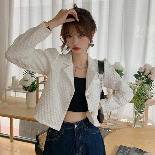 women's jackets y2k autumn design feeling slim suit collar long sleeve short small fragrance coat, Black;brown
