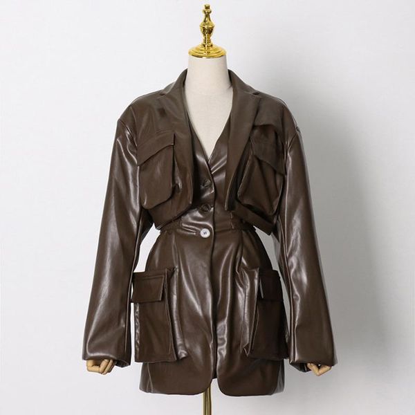 women's leather & faux western pu jacket street tooling style big pocket design waist mid-length suit 2021 winter patchwork button fash, Black
women's leather & faux western pu jacket street tooling style big pocket design waist mid-length suit 2021 winter patchwork button fash, Black