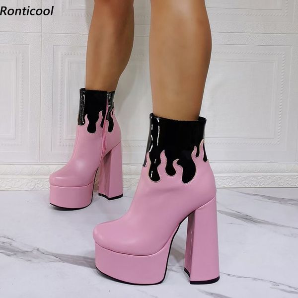 rontic new women winter platform ankle boots flame style block heel round toe pink white red party shoes us size 5-15, Black
rontic new women winter platform ankle boots flame style block heel round toe pink white red party shoes us size 5-15, Black
