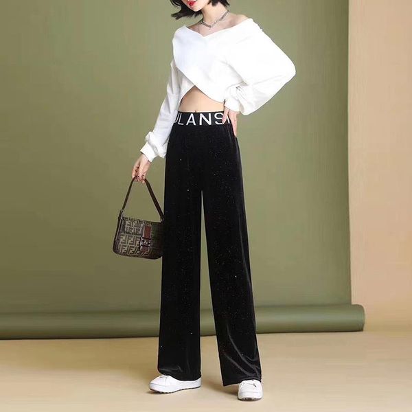 winter wide leg pants for women casual elastic high waist 2021 fashion loose long velvet trousers women's & capris, Black;white
winter wide leg pants for women casual elastic high waist 2021 fashion loose long velvet trousers women's & capris, Black;white