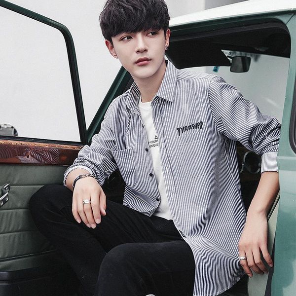 men's casual shirts 2021 autumn long sleeve shirt slim stripe four seasons korean wear, White;black
men's casual shirts 2021 autumn long sleeve shirt slim stripe four seasons korean wear, White;black