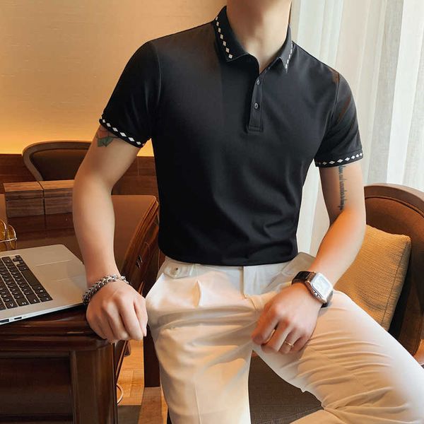 diamond lapel polo shirt summer short sleeve slim polo british style business casual polo shirts streetwear golf clothes 210527, White;black
diamond lapel polo shirt summer short sleeve slim polo british style business casual polo shirts streetwear golf clothes 210527, White;black